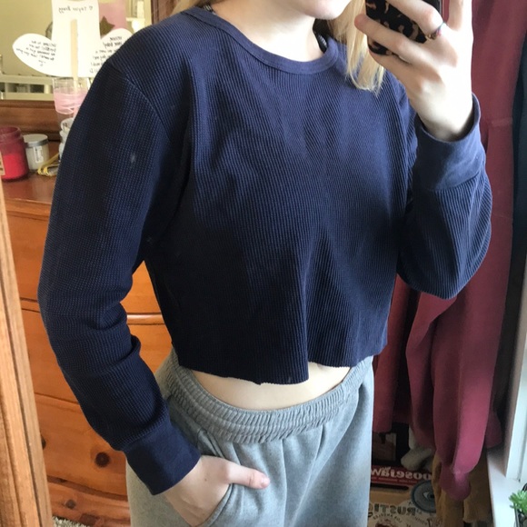 cropped long sleeve waffle shirt - Picture 1 of 1